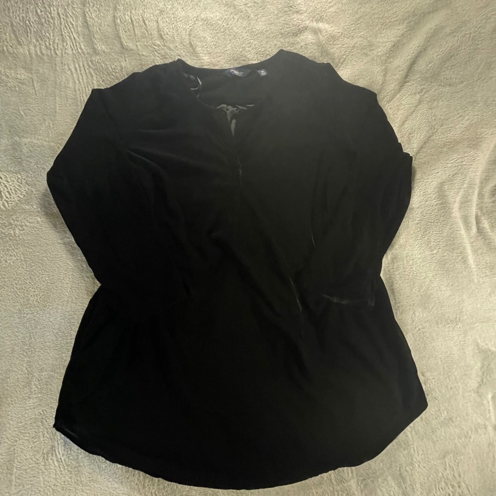 Black Velvet V Neck Tunic Top 3/4‎ Sleeve Plus Size 2X Pockets Stretch